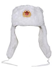 Russische Wintermütze weiß mit Abzeichen