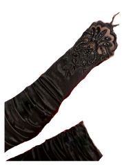 Satin Handstulpen mit Spitze schwarz