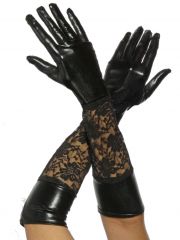 Handschuhe mit Spitze im Wetlook schwarz