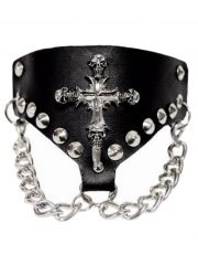 Lederarmband Kreuz Totenkopf mit Ketten