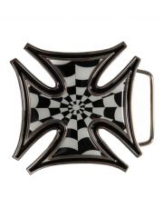 Gürtelschnalle Kreuz Schachbrett schwarz weiß