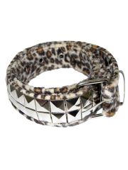 Gürtel mit Fell Pyramiden Nieten Leopard braun