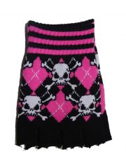 Fingerlose Handschuhe Totenkopf weiß pink