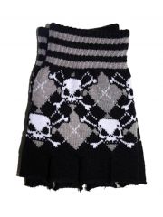 Fingerlose Handschuhe Totenkopf weiß grau