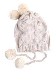 Woll Strickmütze weiss mit 4 Bommeln