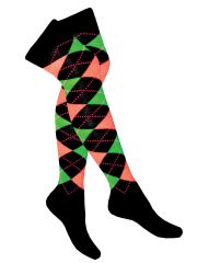 Overknees Quadrate orange und grün