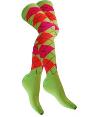 Overknees Karo grün orange