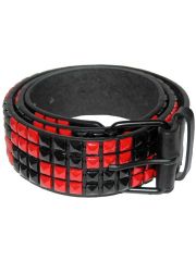 Gürtel Pyramidennieten 4 reihig schwarz rot