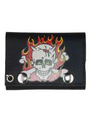 Geldbeutel mit Kette brennender Totenkopf