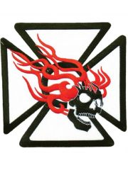 Aufnäher Iron Cross und Flaming Skull weiß