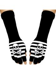 Fingerlose Stulpenhandschuhe schwarz weiß Pirat
