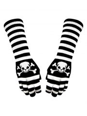 Fingerlose Stulpenhandschuhe weiß schwarz gestreift Pirat