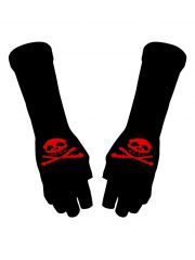 Fingerlose Stulpenhandschuhe roter Totenkopf