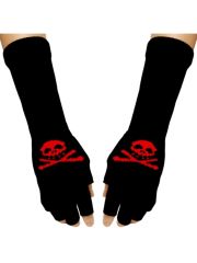 Fingerlose Stulpenhandschuhe roter Totenkopf