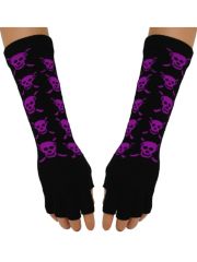 Fingerlose Stulpenhandschuhe Totenkopf lila