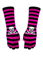 Fingerlose Stulpenhandschuhe pink Streifen Totenkopf