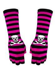 Fingerlose Stulpenhandschuhe pink Streifen Totenkopf