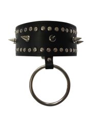 Leder Choker Halsband Spitz Flachnieten mit Ring