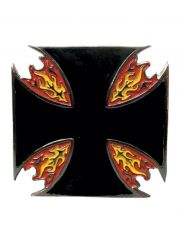 Gürtelschnalle Iron Cross mit Flammen
