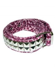 Gürtel mit Fell Pyramiden Nieten Leopard pink