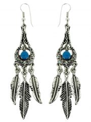 Ohrring Indianerfeder mit Stein blau