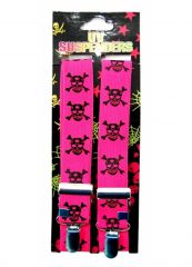 Hosenträger Totenkopf neon pink
