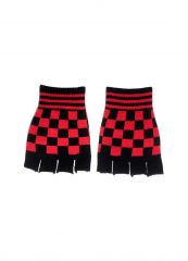 Fingerlose Handschuhe schwarz rot kariert
