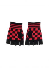 Fingerlose Handschuhe schwarz rot kariert