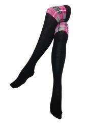 Overknees schwarz mit grauen pinken Karos