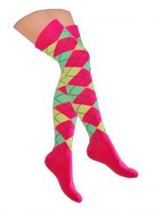 Overknees Neongelb, Grün Pink Karos