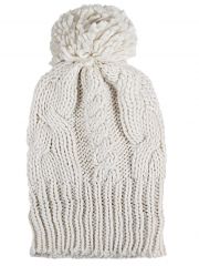 Slouch Long Winter Mütze weiß Bommel