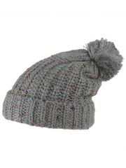 Slouch Long Winter Mütze grau bunt Bommel