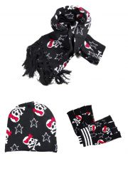Winterset Totenköpfe mit Sternen Schal Beanie Handschuhe