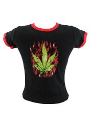Kinder T-Shirt Hanfblatt schwarz