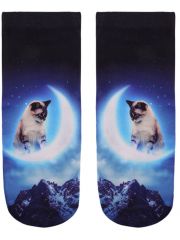 Sneaker Socken bedruckt Katze mit Mond