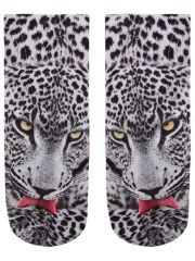 Sneaker Socken bedruckt Gepard weiß