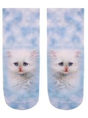 Sneaker Socken bedruckt Katzenbaby weiß