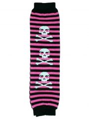 Arm Stulpen Totenkopf gestreift pink