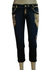 Damen Stiefel Jeans Hose mit goldenem Aufdruck