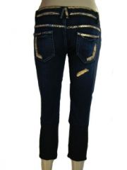 Damen Stiefel Jeans Hose mit goldenem Aufdruck