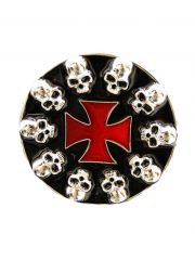 Gürtelschnalle Kreuz mit Totenköpfe schwarz