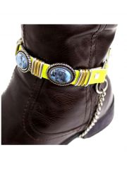 Leder Stiefelband gelb Blue Stones