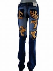Damen Jeanshose Stonewashed mit goldener Krone und Stickerei Gr. 40