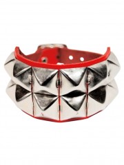 Leder Armband Pyramiden Nieten 2 reihig rot