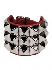 Leder Armband Pyramiden Nieten 3 reihig rot