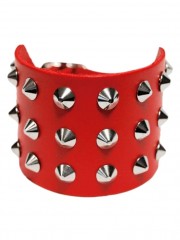 Leder Armband Spitznieten 3 reihig rot