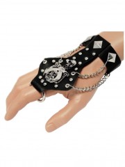 Lederarmband mit Fingerring Skelett mit Schwerter