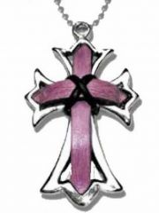 Halskette Kreuz mit Ledereinsatz pink