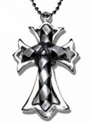 Halskette Kreuz mit Ledereinsatz silber schwarz