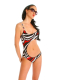 Monokini bauchfrei schwarz rot weiß Streifen